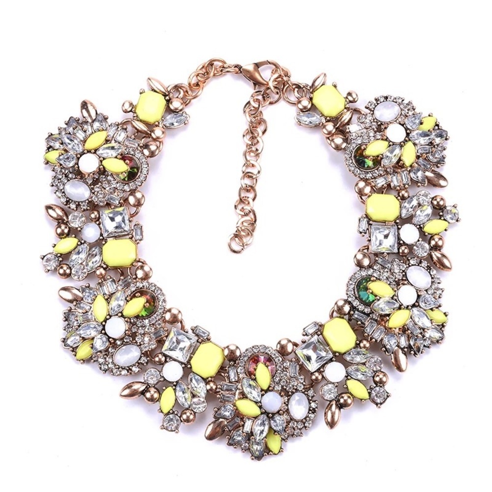Statement Floral Crystal Necklace in Yellow
